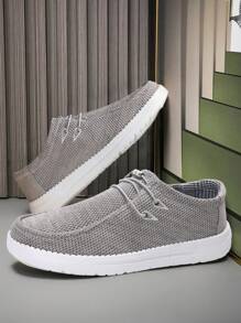 TOLLN 1 Pair Men's Knit Breathable Low-Top Casual Shoes, Lightweight Anti-Slip Loafers, Solid Color Minimalist Sneakers