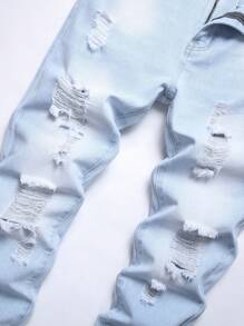 Men's Simple Front Button Pocket Distressed Casual Jeans