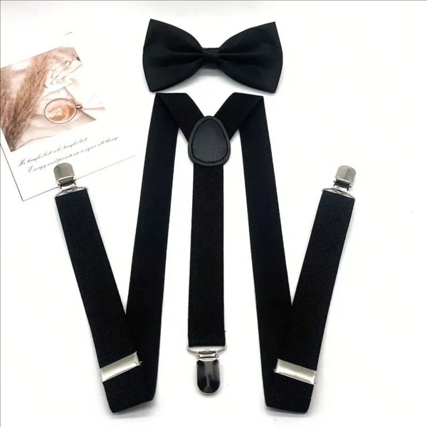 2pcs/Set Men Solid Color Bowtie And Suspenders Set: Solid Y-Back Suspenders And Self-Tie Bowtie - Suitable For Wedding Attire, Chinese New Year, Valentine's Day Gift, And Daily Wear