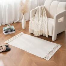 手工编织流苏地毯，精致流苏纹理地毯，多功能地毯，可用作地毯、床上用品或椅子装饰，手工地毯床边地毯 - 白色 - 查看 13