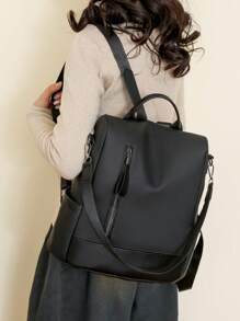 Backpack For Women's Casual Wear, PU Soft Leather Backpack, Large Capacity, Multifunctional, Solid Color Travel Backpack, Student Backpack, Suitable For School, University, Junior High School, High School, Commuting, Office Work, Outdoor Travel, Sports Backpack, Suitable For Going Out, Shopping, Shopping ﻿