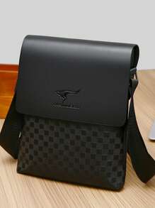 High-End Men's Leather Oblique Cross-Body Bag, Fathers Bag, Middle-Aged And Elderly Square Pattern Flap Cover Genuine Leather Male Shoulder Bag Sling Bag - Black - View 8