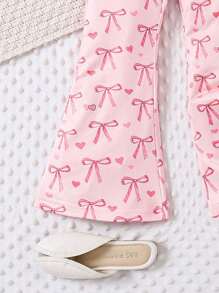 Tween Girls' Bow Print Bell Bottom Thin Pants, Spring/Summer - Pink - View 4