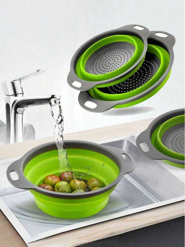 1pc Foldable Large/Small Drain Basket, Space Saving Collapsible Design, Convenient & Quick Drainage For Kitchen, Dining Room, Vegetable, Fruit Cleaning