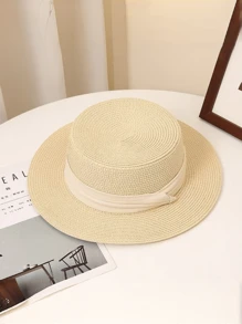 1 件女士宽边平顶帽，黑色编织带草编沙滩帽 - 草帽 - 查看 13