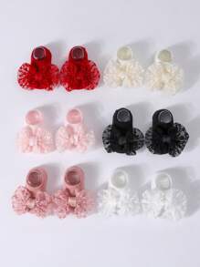 6双婴儿公主蝴蝶结袜、婴儿防滑地板袜和船袜 - 彩色 - 查看 2