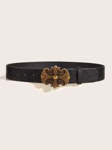 1 件女式复古合金扣印花 PU 皮带，适合西部牛仔风格夏季、秋季、万圣节 - 黑色 - 查看 2