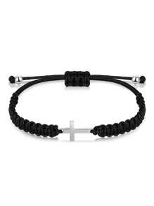 2pcs/1pc Braided Cross Bracelet Set, Suitable For Women & Men, Black & Red Stretch Friendship Bracelets, Adjustable For Women & Men, Ideal Gift For Women Daily Wear