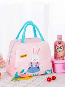 1 pieza Bolsa de almuerzo aislada con estampado de dibujos animados, fiambrera de pana, bolsa refrigeradora térmica impermeable y suave grande, contenedor de almuerzo impermeable, bolsa de cosméticos, bolsa de aseo de viaje, bolsa de viaje de cosméticos