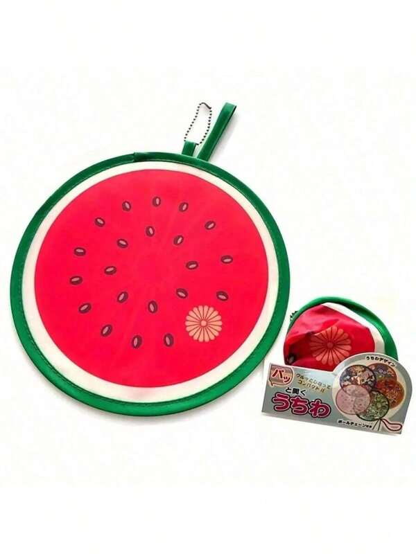 1 Stück Wassermelone/Orange/Kiwi Fruchtmuster faltbarer Fächer, runder handgehaltener Sommer Falt-Fächer, tragbar für den täglichen Gebrauch, Partys, Hochzeiten, Zuhause, Outdoor-Konzerte, persönliche Dekoration [zufälliges Muster Verpackung]