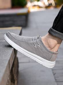 TOLLN 1 Pair Men's Knit Breathable Low-Top Casual Shoes, Lightweight Anti-Slip Loafers, Solid Color Minimalist Sneakers