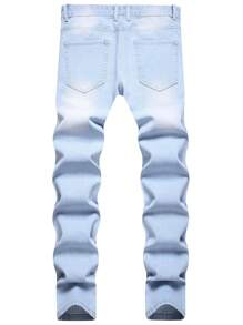 Men's Simple Front Button Pocket Distressed Casual Jeans