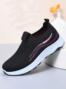 Women's Spring/Summer Breathable Mesh Casual Athletic Sneakers, Non-Slip Soft Sole Slip-On Comfy Loafers, Round Toe Relaxed Casual Shoes, Elastic Vamp, Daily Walking - Black - View 9