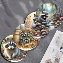 4 件浣熊、孔雀和狗动物图案木制杯垫，适用于茶杯、咖啡杯和饮料杯，是家居和餐厅装饰的理想选择，可收藏的木制杯垫 - 彩色 - 查看 15