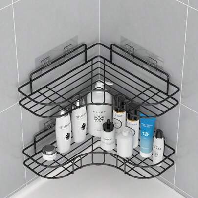 1 pièce Étagère murale triangulaire, panier de rangement en fer pour salle de bain, cuisine, toilettes. Décoration murale sans perçage pour la maison, la salle de bain. Accessoires de salle de bain pour la rentrée scolaire.