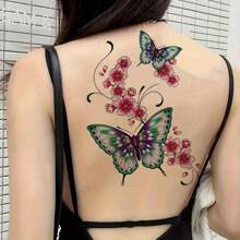 1pc Butterfly & Flower Juice Tattoo Sticker, Semi-Permanent Botanical Arm Tattoo - Multicolor - View 3