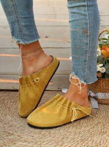 2025 Autumn New Classic Lace-Up Round Toe Comfortable Fashion Casual Versatile Soft Sole Flat Shoes,Mule - Yellow - View 5