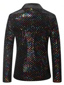 Spring New Fashion Rhombus Sequin Men's Suit Jacket, Lightweight Shiny Blazer For Stage Performance, Party Outfit