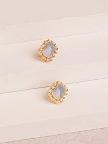 1 对优雅几何金属耳钉，配人造珍珠装饰，适合女性日常佩戴