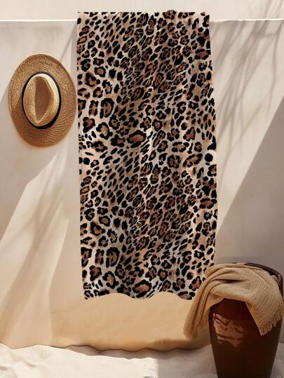 1Pc Leopard Print Oversized Beach Towel, Microfiber Soft Lightweight Bath Towel, Super Absorbent Towel For Beach, Summer
