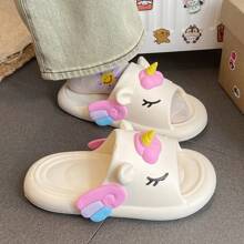 Damskie sandały na koturnie z antypoślizgową podeszwą, urocze kreskówkowe jednorożce EVA w jednolitym kolorze, modne codzienne kapcie na wysokim obcasie, gruba podeszwa do domu i biura, plaża, otwarte palce, wsuwane buty na lato