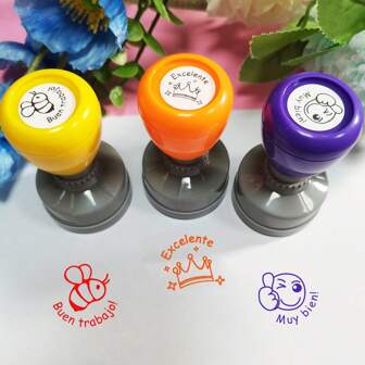 3pcs Colorful Large Size Spanish Encouragement Stamps, Lighting Up Every Effort, Spanish Praise Stamps, Teacher Grading Stamps, Abundant Encouragement, Self-Inking, Reusable,Back To School,School Supplies