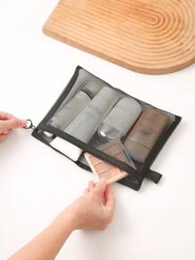 Mesh Makeup Bag Portable Travel Cosmetic Organizer Pouch - Black - View 6