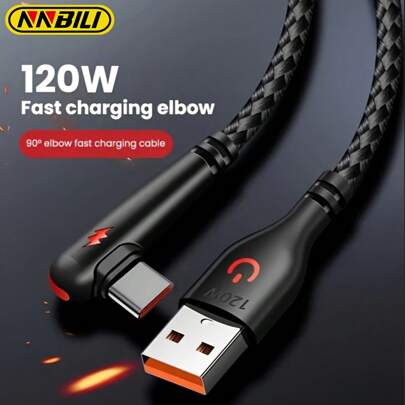 Cable de carga y datos USB a Tipo-C de 90 grados, 120W 6A máx. Carga súper rápida, compatible con Samsung S25 26 24 S23 S22, 17/15/14/13/12, compatible con Redmi K80/K70/K50/K60, P40/Mate 40 y otros dispositivos de carga Tipo-C, adecuado para juegos, cargadores de coche, etc.