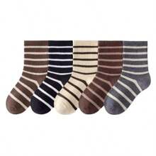 5/10 Pairs Unisex Teens Striped Mid-Calf Socks, Comfortable Moisture Wicking, Best Gift Choice - Multicolor - View 6