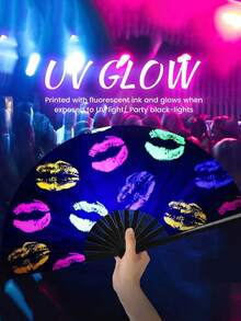 1 Peça Leque de Mão Grande de UV para Festa de Música de Carnaval, Show e Presente, Leque de Mão Dobrável de Luz UV para Presente, Festival de Música, Carnaval, Fantasia Arco-íris, Festa de Disco, Festa Neon, Suprimentos de Decoração de Festa Luminosa