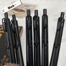 1pc 6pcs/Set Simple Quick-Drying Black Push Button Pens, 0.5mm Fine Point, Black Ink Retractable Ballpoint Pens, Versatile & Minimalist