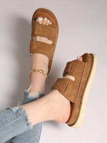 2024 Summer New Thick Sole Strap Hook And Loop Platform Sandals, Open Toe Roman Style Beach Shoes For Women - Brown - View 2