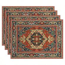 Boho Placemats Set Of 4/2 Pcs Bohemian Carpet Vintage Orange Grey Floral Linen Washable Kitchen Dining Table Mats Stain Heat-Resistant Desktop Decor Place Mats For Home Party Indoor 12x18 In