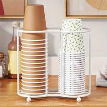 1PC Iron Double Tube Disposable Cup Holder, Space-Saving Tabletop Storage Rack For Wedding, Home, Office, Bar, Cafe - Sturdy, Easy To Use, Convenient Cup Organizer