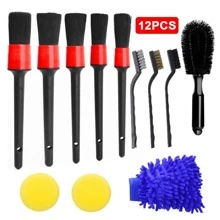Kit multifunzionale per dettagli auto, set di spazzole per la pulizia dell'auto con spazzole per cerchioni, spazzole per le bocchette d'aria, tamponi per lucidatura, guanto per lavaggio e panno per la pulizia