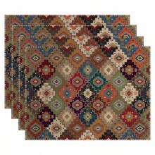 Boho Placemats Set Of 4/2 Pcs Bohemian Carpet Vintage Orange Grey Floral Linen Washable Kitchen Dining Table Mats Stain Heat-Resistant Desktop Decor Place Mats For Home Party Indoor 12x18 In