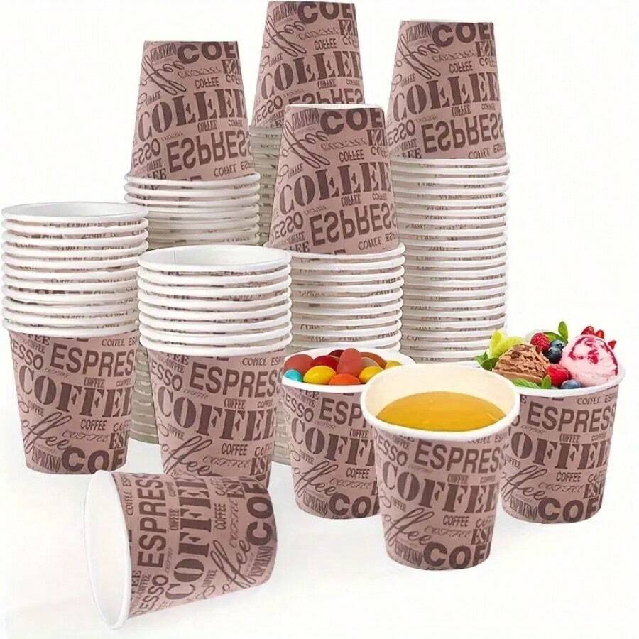 50/100个装精美纸杯 - 适用于冷热饮品，非常适合派对、婚礼、野餐和日常使用，也是婚礼和生日用品、家居和派对装饰的理想之选。 - coffee迷你紙杯 - 查看 1