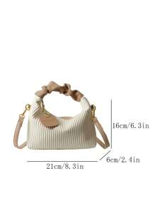 Nowa modna prosta uniwersalna plisowana tkana torebka PU z blokowaniem kolorów na ramię, jednokolorowa chmurka z wisiorkiem, swobodna, elegancka