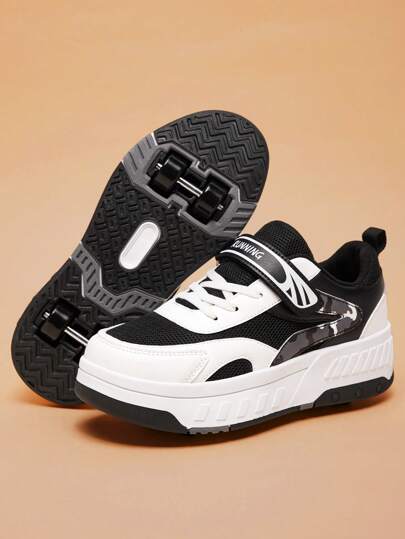 Fashionable Kids Shoes, New 2-In-1 Versatile Skate Shoes, Comfortable Hook And Loop Roller Skates, Outdoor Stylish Sneakers For Teens, Pink