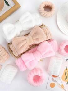 1 Face Wash Headband/2 Face Wash Wristbands/3 Sets Of Spa Headbands, Makeup Headbands, Face Wash Headbands, Skin Care Headbands, Bows, Bubbles, Spa Headbands, Wristbands, Sets Of Hair Accessories For Women And Girls Back To School