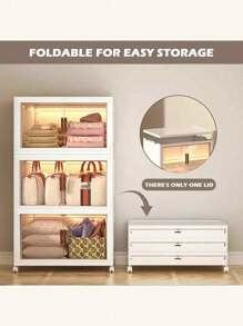 5layers  Home Decorations Display Rack Big Capacity Storage Cabinet Plastic Foldable Shoe Shelf Collapsible Clear Shoe Boxes Stackable With Door Easy Assembly Living Room Stuff - Blanco - Ver 7