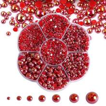 500 stuks 6mm rode nepparels zonder gat AB-kleur halfronde platte achterkant strass-versieringen, geschikt voor telefoonhoesjes, spiegels, bekers, knutselwerkjes, schoenen DIY
