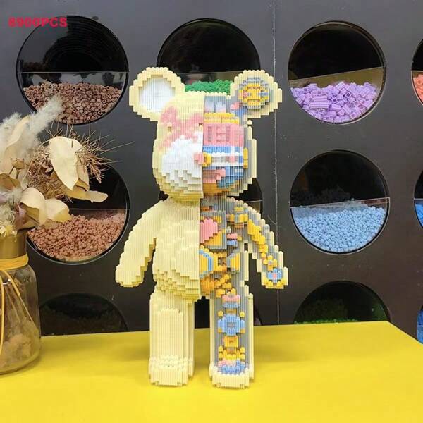 8 900 pièces Blocs de construction de puzzle 3D ours mécanique, décoration de bureau, ornement de salon, convient pour les jeunes, cadeaux de vacances pour Halloween et Noël