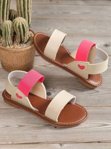 1 Par de Sandálias Planas para Crianças Design Novo, Parte Superior Decorativa Colorblock, Sapatos de Praia da Moda e Fofos