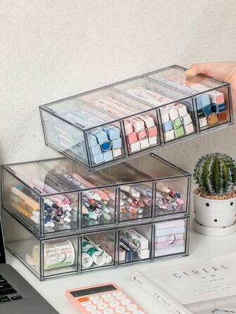 4-Section Clear Acrylic Desk Organizer - Large Capacity Dustproof Storage For Makeup, Pens & Markers - Ideal For Office, Dorm & Craft Room