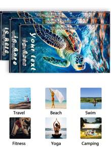 Custom Letter Printing Quick Drying Towel With Sea Turtle Design, Double-Sided Plush Beach Towel, Swimming Towel, Absorbent Towel, Beach Towel, Rectangular Beach Towel, Portable, Digital Printing, Large Size Summer,Holiday
