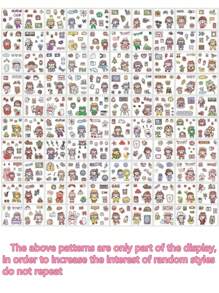 Juego de 10/50/100 pegatinas de dibujos animados lindos, pegatinas transparentes para cuentas manuales, acabado brillante, apropiadas para decorar portátiles, guitarras, botellas de agua y maletas, cada diseño es único.