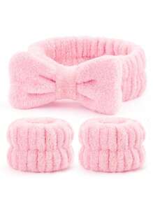 1 Face Wash Headband/2 Face Wash Wristbands/3 Sets Of Spa Headbands, Makeup Headbands, Face Wash Headbands, Skin Care Headbands, Bows, Bubbles, Spa Headbands, Wristbands, Sets Of Hair Accessories For Women And Girls Back To School