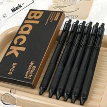 1pc 6pcs/Set Simple Quick-Drying Black Push Button Pens, 0.5mm Fine Point, Black Ink Retractable Ballpoint Pens, Versatile & Minimalist