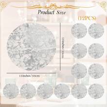 12Pcs Disposable Gold Placemats, Metal Round Disposable Golden Foil Table Pads, 13 Inches (About 33.0 Cm) Gold Foil Grid Pressed Autumn Table Mats, Household Bowl Plate Mat, Suitable For Dining Tables, Weddings, Birthdays, Parties, Holidays, Home Decoration ( Gold )
